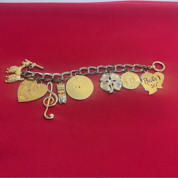 Vintage 1980s Gold-Tone Charm Bracelet – Poodle, Record, Rotary Phone, Clover - Picture 2 of 9